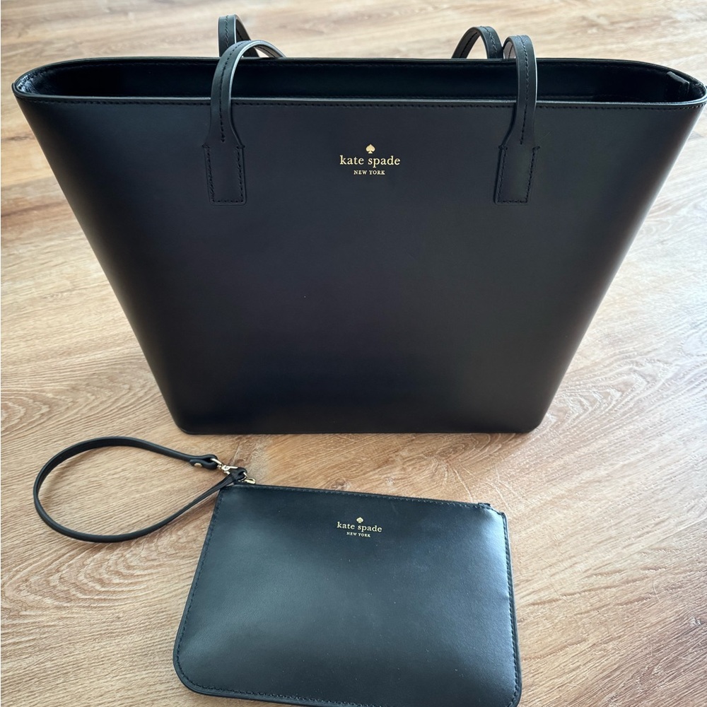 Black Pleather Kate Spade Work Bag and Wristlet